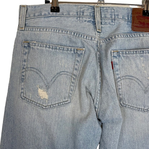 Levi’s Distressed 527 Low Boot Cut Destroyed Light Blue Wash Denim Jeans W32 L30 - Picture 7 of 16